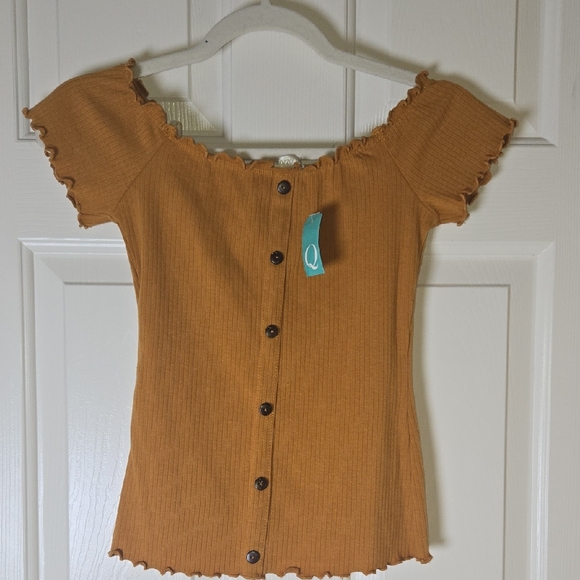 Bozzolo Tops - Bozzolo NWT Mustard Ruffle Trim Short Sleeve TOP Y2K RUSTIC BOHO KAWAII  PREPPY